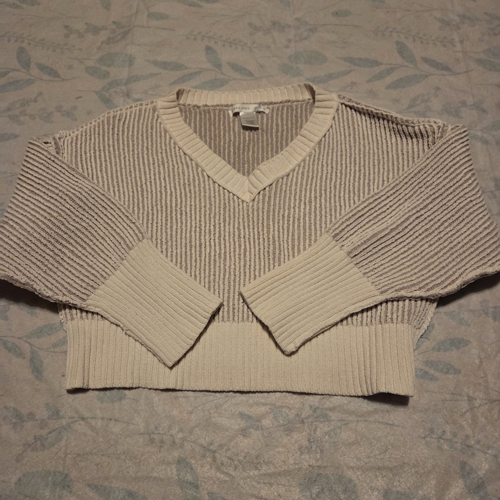 Altar'd State Cream V-Neck Ribbed Sweater